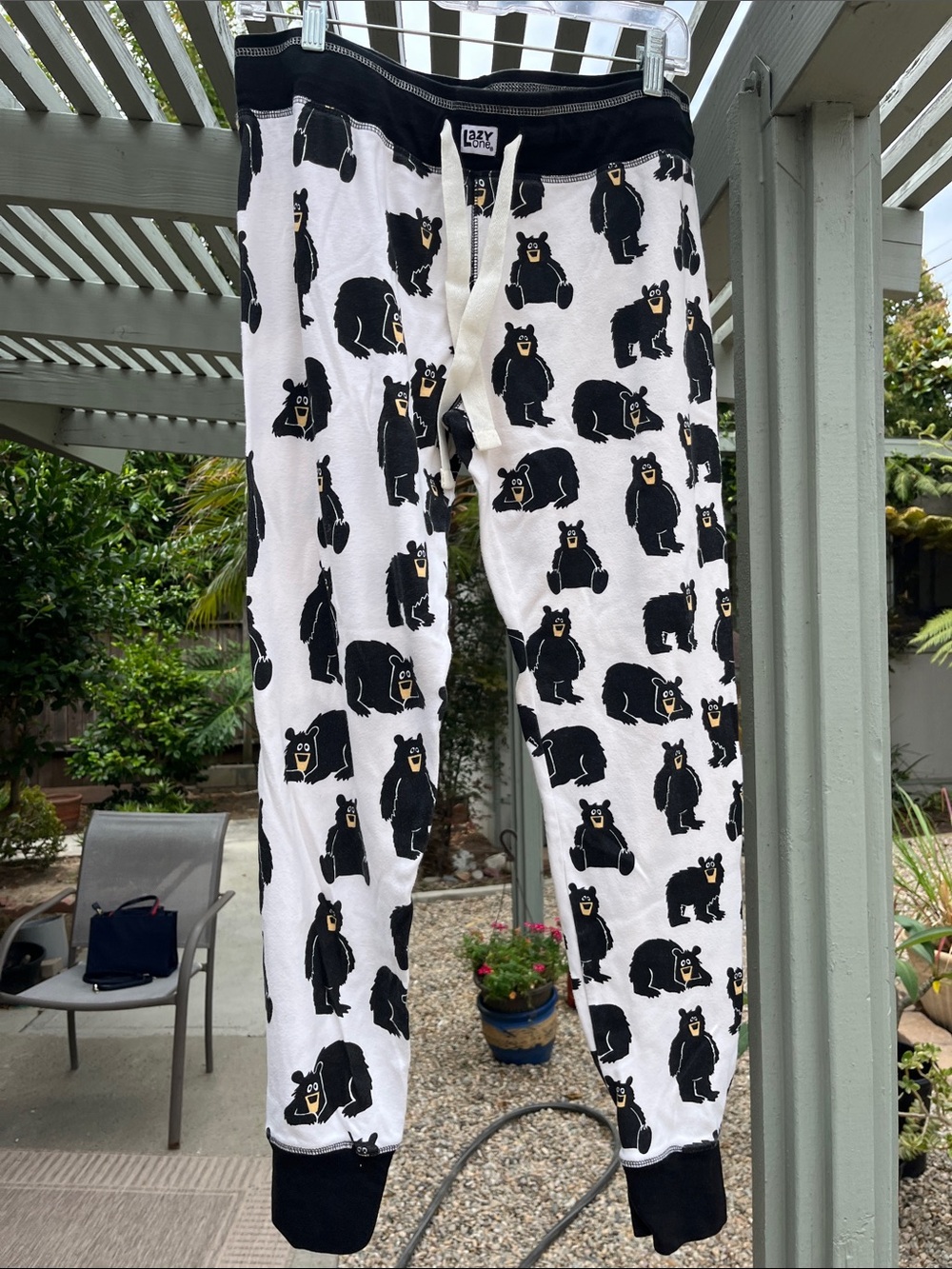 Lazy One Black and White Bear-Print Pajama Lounge Pants Size L